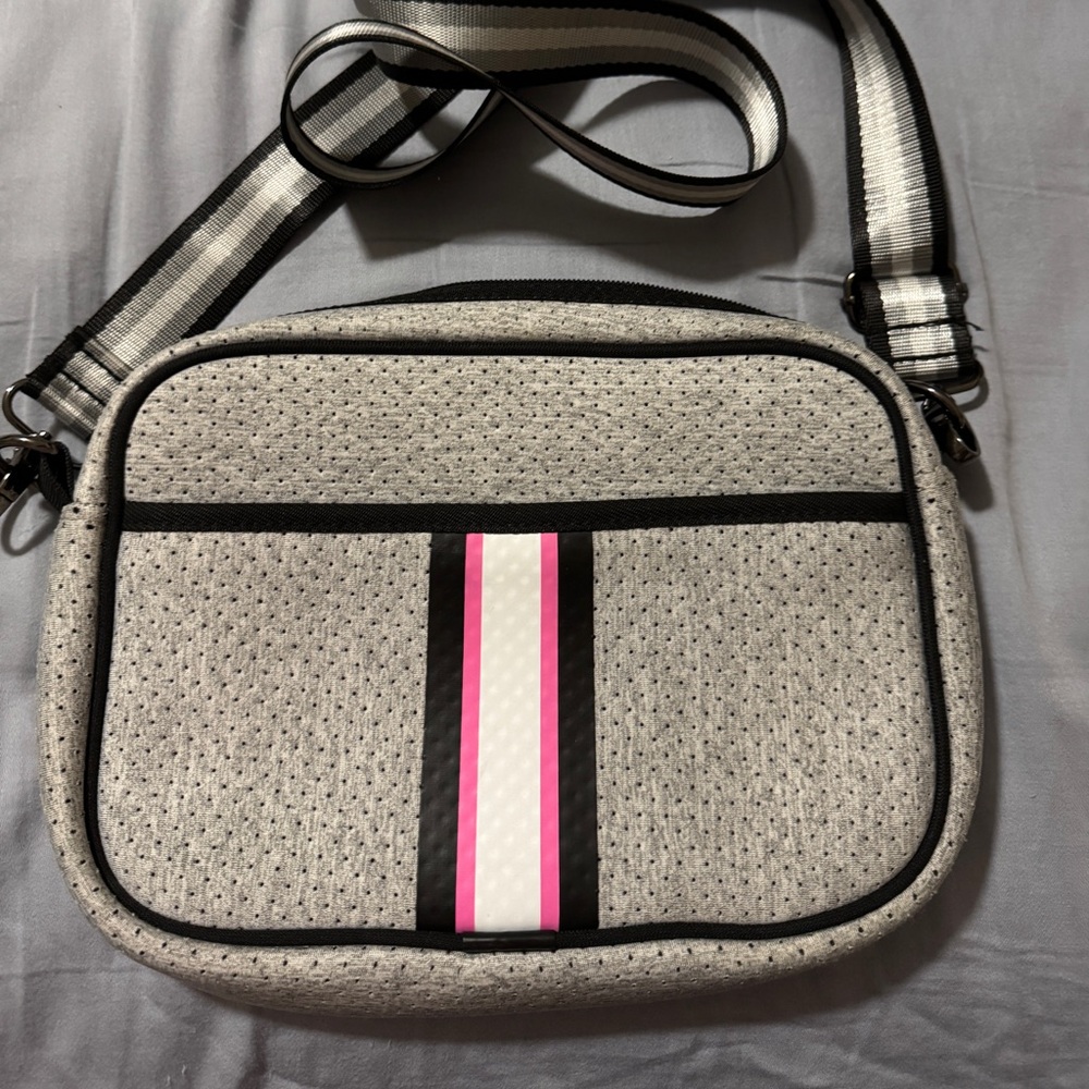Gray Crossbody Bag with Pink Stripe Haute Shore